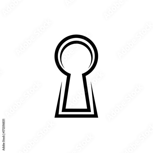 Stylized black outline of a keyhole on a white background, featuring a double-line effect, representing security or access.