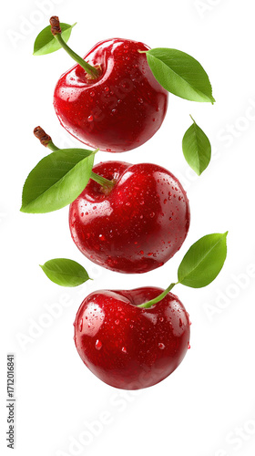 Wallpaper Mural Three Red Cherries with Green Leaves on Transparent Background Torontodigital.ca