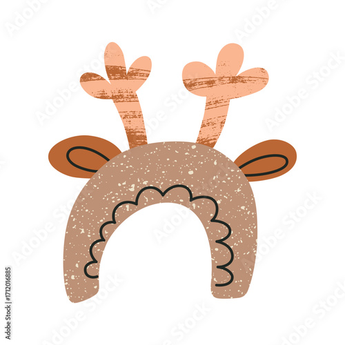 Flat cartoon vector illustration of reindeer antler headband with cute ears. Knitted holiday accessory for Christmas and winter celebrations. Festive band icon for children and adults, seasonal party