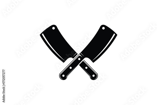 Two crossed black butcher knives silhouette