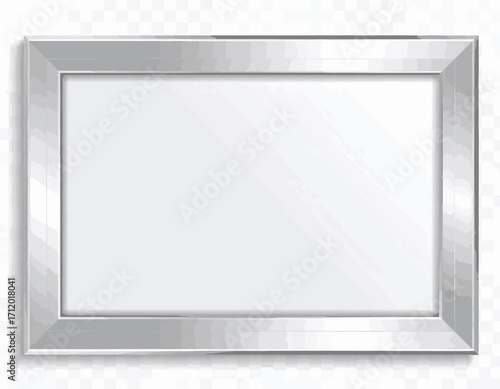 Realistic metallic picture frame with reflective surface, perfect for showcasing artwork, photographs, and cherished memories