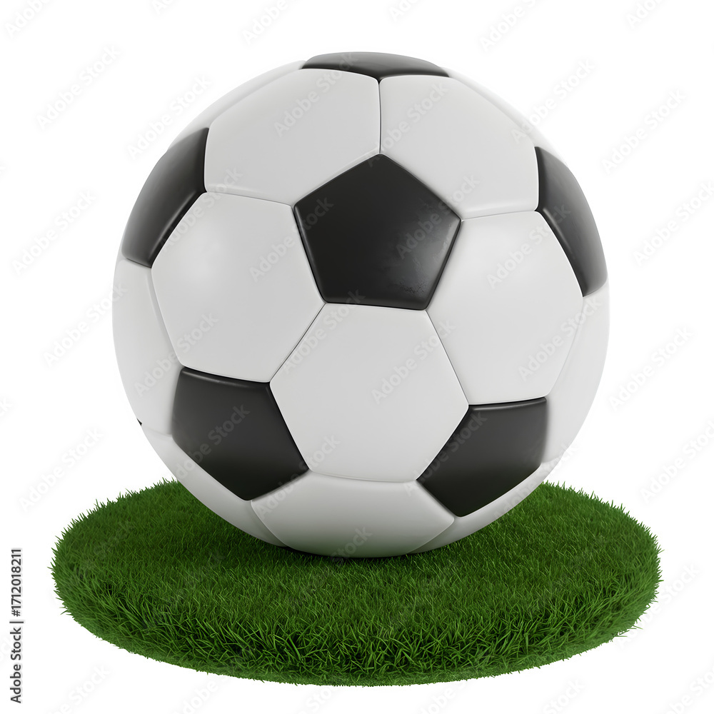Fototapeta premium Soccer Ball on Grass 3d rendered, isolated on transparent background