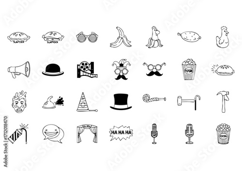 Slapstick Comedy Icons Collection, Classic Humor & Entertainment Vector Set, Funny Theater and Comedy Performance Symbols