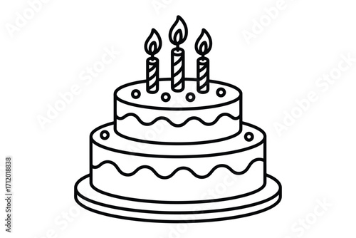 Fotografie Simple line drawing of a two tiered birthday cake with candles
