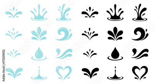 Versatile Vector Collection of Water Splashes, Drops, and Waves for Fluid Graphic Design and Motion Elements