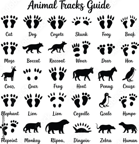 Animal tracks guide, wildlife footprints, paw prints chart, nature animal tracks, forest animal footprints, wild animal tracks, animal tracking guide, animal footprints identification