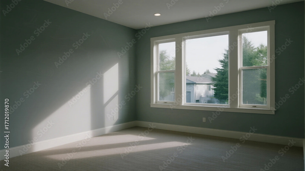 Fototapeta premium Empty room with large windows and light-colored walls