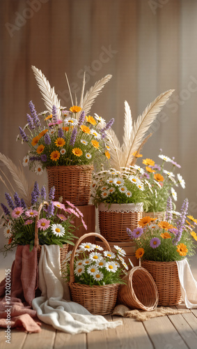 Wallpaper Mural basket with flowers Torontodigital.ca