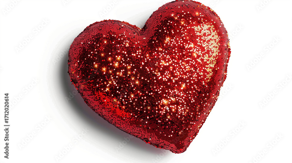Obraz premium Shiny red glitter heart with a sparkling texture isolated on white transparent background. Concept of love and romance. Concept of love, romance, and celebration 