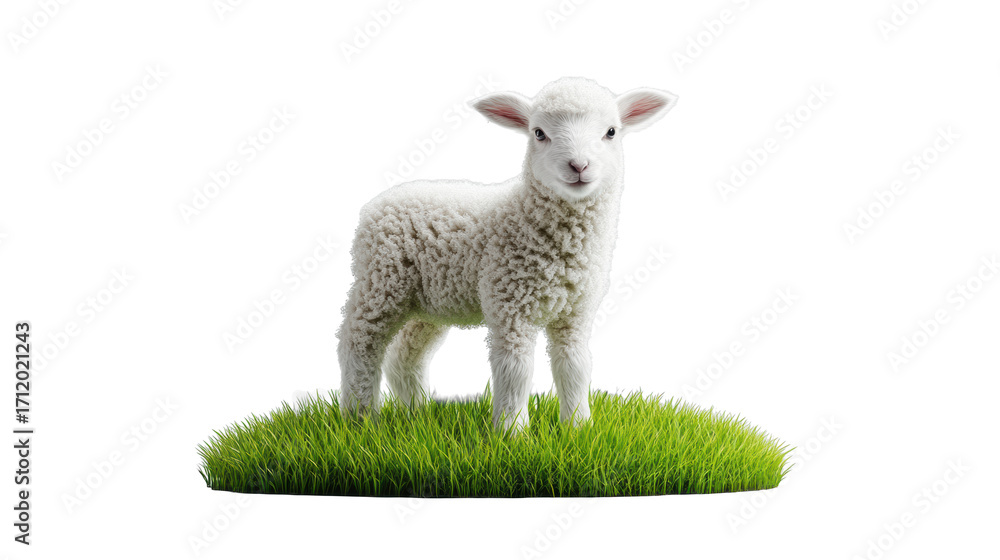Fototapeta premium Lamb standing on grass, isolated, transparent background