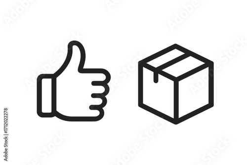 Thumbs up and box icon for positive review and approved delivery. Like symbol for quality product and customer satisfaction. Vector graphic for logistics, shipping, and apps.