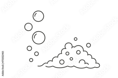 Bubble and foam thin line vector illustration. Soap suds cartoon icon set. Cleanliness, washing concept. Fizzy drink, soda pop bubbles. Effervescent water sparkling design.