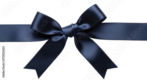 Navy blue satin ribbon tied in a bow isolated PNG with Transparent Background
