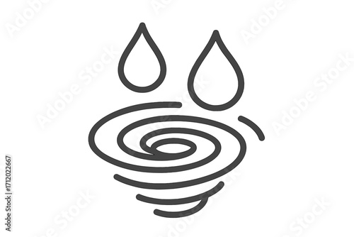 Water drop icon. Whirlpool and ripple effect. Liquid funnel, drain symbol. Weather concept for rain, storm, cyclone. Aqua, pure water swirl. Abstract vector outline.