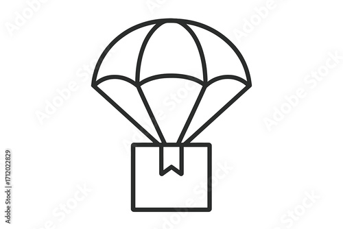 Airdrop delivery icon with parachute and package. Fast shipping and logistics concept. Air mail parcel service for e-commerce. Vector line art illustration for web, app.