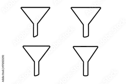Sales funnel vector icon set. Marketing conversion and data filter symbol. Lead generation process infographic element. Simple outline pictogram for website UI/UX design apps.