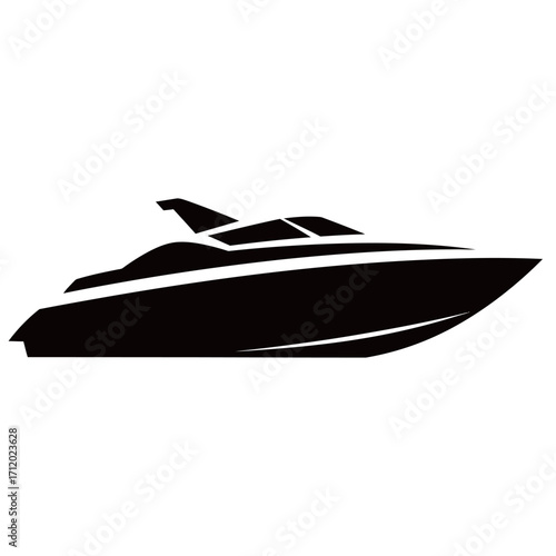 black and white silhouette of a speedboat vector on a white background