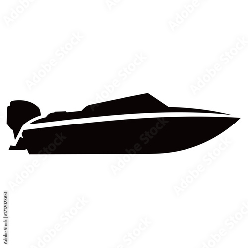 black and white silhouette of a speedboat vector on a white background