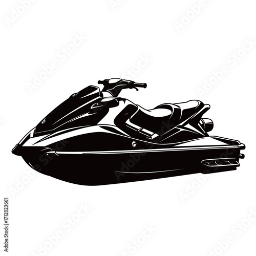 black and white silhouette of a jet ski vector on a white background