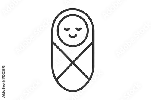 Swaddled newborn baby line icon. Minimal vector illustration of a sleeping infant. Concept for childcare, maternity, parenthood, new life, innocence, and pediatric care.