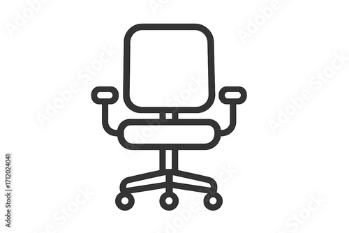 Office chair icon. Workspace furniture symbol. Vector illustration in a linear outline style. Concept for business, workplace, meeting, and ergonomic seating design.
