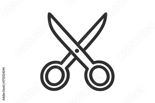 Minimalistic thin outline scissors icon, vector cartoon illustration for web, graphic design, apps, banners, social networks, cards, cutting tool symbol, transparent background