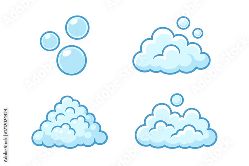 Cartoon Bubble and Foam Sign Vector Illustration, Transparent Background, Graphic Design Element, User Interface Concept, Cute Soap Bubbles Cluster, App Icon Set