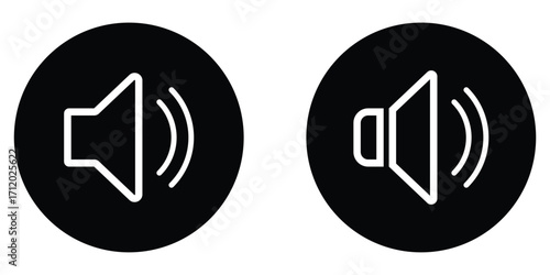 Wireless multimedia vector icons set. Web sound icons set. Dark isolated  volume icons on white page.  Dark isolated web mic icons on black circle. Digital wave voice icon set. 