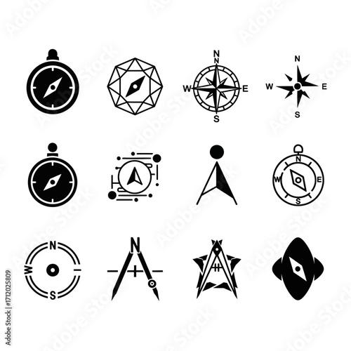 Collection of Compass and Navigation Icons A Versatile Graphic Design Resource