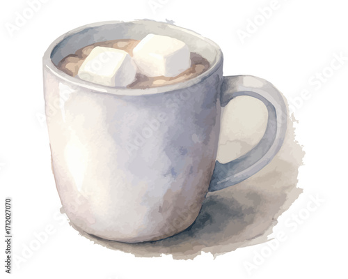 Watercolor Hot Chocolate Mug with Marshmallows vector illustration 