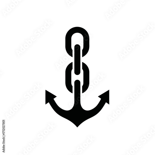 A simple black silhouette icon of a nautical anchor with a short chain attached, isolated on a white background.