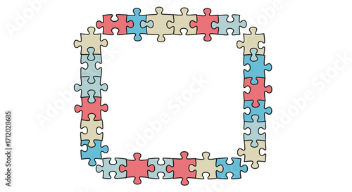 A square frame made of colorful puzzle pieces arranged in a border.