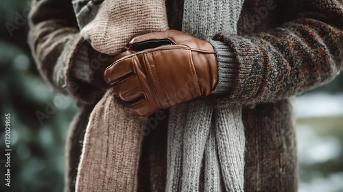 Wallpaper Mural Classic Wool Sweater with Leather Gloves and Scarf – Elegant Winter Fashion Torontodigital.ca