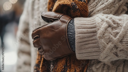 Wallpaper Mural Classic Wool Sweater with Leather Gloves and Scarf – Elegant Winter Fashion Torontodigital.ca