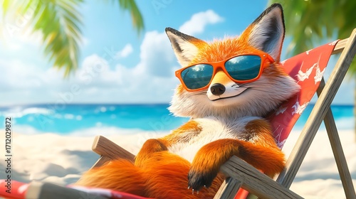 Wallpaper Mural Cool Fox with Sunglasses Relaxing on the Beach – Cute Summer Illustration Torontodigital.ca