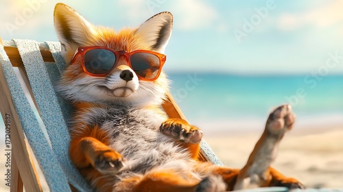 Wallpaper Mural Cool Fox with Sunglasses Relaxing on the Beach – Cute Summer Illustration Torontodigital.ca