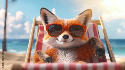Wallpaper Mural Cool Fox with Sunglasses Relaxing on the Beach – Cute Summer Illustration Torontodigital.ca