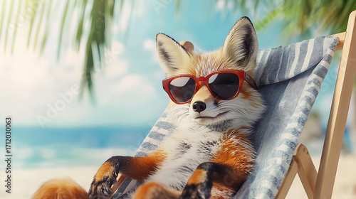Wallpaper Mural Cool Fox with Sunglasses Relaxing on the Beach – Cute Summer Illustration Torontodigital.ca