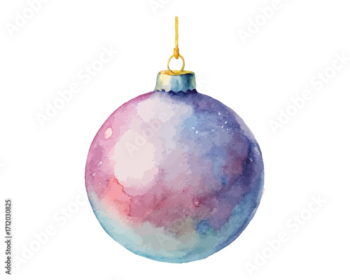 Watercolor Hanging Christmas Ornament Ball vector illustration isolated on white background