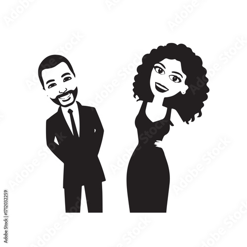 Beautiful Woman in Formal Dress Black and White Illustration Vector Art Design