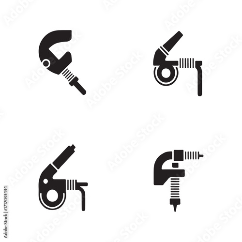 Welding clamp solid icons set isolated on white background