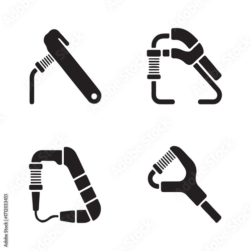Set of welding clamp solid icons isolated on white background