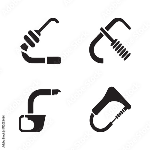 Welding clamp solid icon set isolated on white background