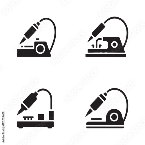 Soldering station solid icons set isolated on white background