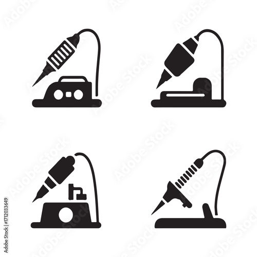 Soldering station solid icons set isolated on white background