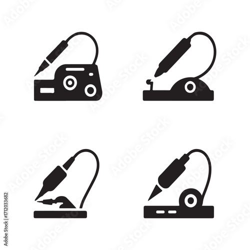 Soldering station solid icons set 7 isolated on white background