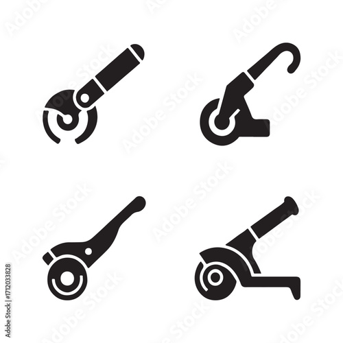 Set of solid tube cutter icons isolated on white background