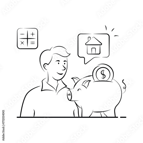 Here is a hand drawn illustration of money savings in modern style