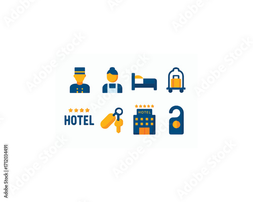 Flat Hotel vector icon design illustration set.