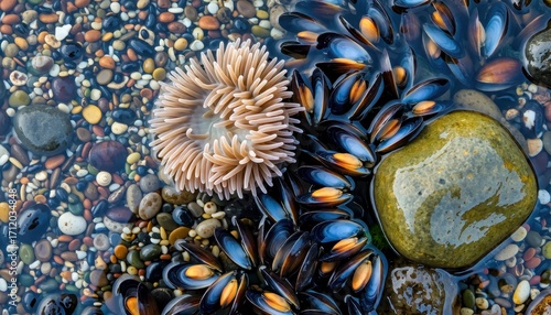 Exploring tide pools sea anemones and mussels coastal beach nature photography underwater environment close-up view